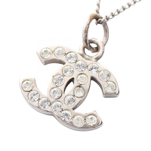 CHANEL Authentic White Logo Necklace